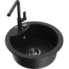 Mexen Diego fregadero de granito de 1 cubeta con grifo de cocina Flora, negro - 6512-77-670401-70-B