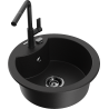 Mexen Diego granite sink 1-bowl with Flora kitchen tap, black - 6512-77-670401-70-B