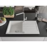 Mexen Bruno Granitspüle 1-Becken mit Abtropffläche und Küchenarmatur Flora, weiß - 6513-20-670401-00