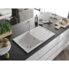 Mexen Bruno Granitspüle 1-Becken mit Abtropffläche und Küchenarmatur Flora, weiß - 6513-20-670401-00