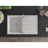 Mexen Bruno Granitspüle 1-Becken mit Abtropffläche und Küchenarmatur Flora, weiß - 6513-20-670401-00