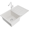 Mexen Bruno fregadero de granito de 1 compartimento con escurridor y grifo de cocina Flora, blanco - 6513-20-670401-02