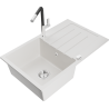 Mexen Bruno fregadero de granito de 1 cubeta con escurridor y grifo de cocina Flora, blanco - 6513-20-670401-07