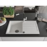 Mexen Bruno Granitspüle 1-Becken mit Abtropffläche und Küchenarmatur Flora, weiß - 6513-20-670401-07-B