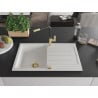 Mexen Bruno Granitspüle 1-Becken mit Abtropffläche und Küchenarmatur Flora, weiß - 6513-20-670401-57-G