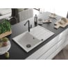 Mexen Bruno granite sink 1-bowl with drainer and Flora kitchen tap, white - 6513-20-670401-70-B