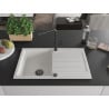 Mexen Bruno granite kitchen sink with 1 basin, drainer, and Flora kitchen faucet, white - 6513-20-670401-70-B