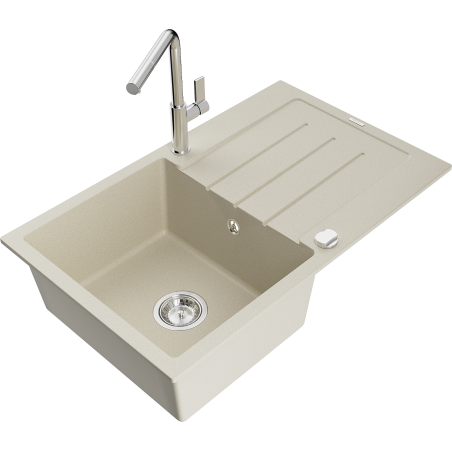 Mexen Bruno Granitspüle 1-stöckig mit Abtropffläche und Küchenarmatur Flora, beige - 6513-69-670401-00
