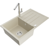 Mexen Bruno granieten spoelbak 1-komorig met afdruiprek en keukenkraan Flora, beige - 6513-69-670401-00