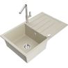 Mexen Bruno Granitspüle 1-stöckig mit Abtropffläche und Küchenarmatur Flora, beige - 6513-69-670401-00