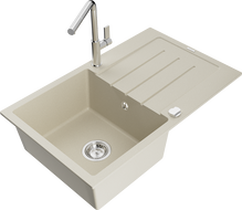 Mexen Bruno Granitspüle 1-stöckig mit Abtropffläche und Küchenarmatur Flora, beige - 6513-69-670401-00