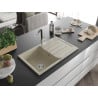 Mexen Bruno 1-bowl granite sink with drainer and Flora kitchen tap, beige - 6513-69-670401-07