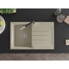 Mexen Bruno 1-bowl granite sink with drainer and Flora kitchen tap, beige - 6513-69-670401-07