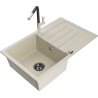 Mexen Bruno granieten spoelbak 1-kompartiment met afdruiprek en keukenkraan Flora, beige - 6513-69-670401-07-B