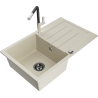 Mexen Bruno granite kitchen sink 1-bowl with drainer and Flora kitchen faucet, beige - 6513-69-670401-07-B