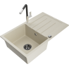 Mexen Bruno granitische spoelbak 1-comport met afdruiprek en keukenkraan Flora, beige - 6513-69-670401-07-B