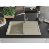 Mexen Bruno granitspüle 1-becken mit abtropffläche und küchenarmatur Flora, beige - 6513-69-670401-09
