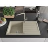 Mexen Bruno Granitspüle, 1-beckig mit Abtropffläche und Küchenarmatur Flora, beige - 6513-69-670401-09
