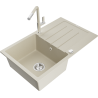 Mexen Bruno granieten spoelbak met 1 bak en afdruipvlak en Flora keukenmengkraan, beige - 6513-69-670401-09