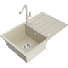 Mexen Bruno granitische gootsteen 1-kompartment met afdruiprek en keukenkraan Flora, beige - 6513-69-670401-09