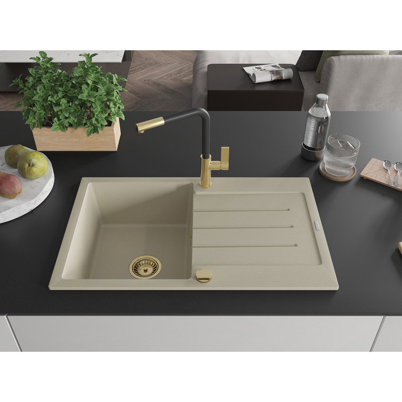 Mexen Bruno Granit-Spullsteen mat enger Schoss an enger Kichenkraan Flora, beige - 6513-69-670401-57-G