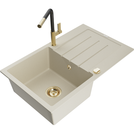 Mexen Bruno fregadero de granito 1 seno con escurridor y grifo de cocina Flora, beige - 6513-69-670401-57-G