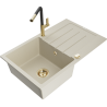 Mexen Bruno granite sink 1-bowl with drainer and kitchen tap Flora, beige - 6513-69-670401-57-G