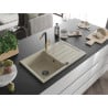 Mexen Bruno Granitspüle 1-beckig mit Abtropffläche und Küchenarmatur Flora, beige - 6513-69-670401-57-B