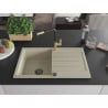 Mexen Bruno Granitspüle 1-beckig mit Abtropffläche und Küchenarmatur Flora, beige - 6513-69-670401-57-B