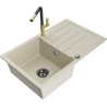 Mexen Bruno granieten spoelbak met 1 bak en afdruiprek en keukenkraan Flora, beige - 6513-69-670401-57-B