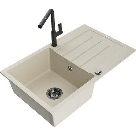 Mexen Bruno Granit izlietne ar 1 nodalījumu un noteku un Flora virtuves jaucējkrānu, bēšs - 6513-69-670401-70-B