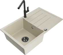 Mexen Bruno fregadero de granito de 1 seno con escurridor y grifo de cocina Flora, beige - 6513-69-670401-70-B