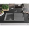 Mexen Bruno granitspüle 1-becken mit abtropffläche und küchenarmatur Flora, grau - 6513-71-670401-00