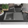 Mexen Bruno Granitspüle 1-beckig mit Abtropffläche und Küchenarmatur Flora, grau - 6513-71-670401-06