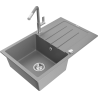 Mexen Bruno fregadero de granito de 1 cubeta con escurridor y grifo de cocina Flora, gris - 6513-71-670401-06