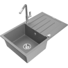 Mexen Bruno fregadero de granito de 1 seno con escurridor y grifo de cocina Flora, gris - 6513-71-670401-06