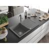 Mexen Bruno Granitspüle 1-Becken mit Abtropffläche und Küchenarmatur Flora, Grau - 6513-71-670401-07