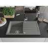 Mexen Bruno fregadero de granito de 1 seno con escurridor y grifo de cocina Flora, gris - 6513-71-670401-07
