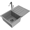 Mexen Bruno fregadero de granito de 1 seno con escurridor y grifo de cocina Flora, gris - 6513-71-670401-07-B