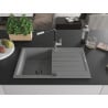 Mexen Bruno 1-bowl granite sink with drainer and Flora kitchen tap, grey - 6513-71-670401-07-B