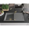 Mexen Bruno 1-bowl granite sink with drainer and Flora kitchen tap, grey - 6513-71-670401-57-G