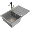 Mexen Bruno Granitspüle 1-Becken mit Abtropffläche und Küchenarmatur Flora, Grau - 6513-71-670401-57-G