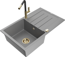 Mexen Bruno fregadero de granito de 1 seno con escurridor y grifo de cocina Flora, gris - 6513-71-670401-57-G