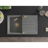 Mexen Bruno 1-bowl granite sink with drainer and Flora kitchen tap, grey - 6513-71-670401-57-G