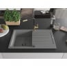 Mexen Bruno Granitspüle, 1 Becken mit Abtropffläche und Küchenarmatur Flora, grau - 6513-71-670401-57-B