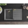 Mexen Bruno Granitspüle, 1 Becken mit Abtropffläche und Küchenarmatur Flora, grau - 6513-71-670401-57-B