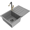 Mexen Bruno fregadero de granito de 1 cubeta con escurridor y grifo de cocina Flora, gris - 6513-71-670401-57-B