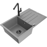 Mexen Bruno 1-bowl Granite Sink with Drainer and Flora Kitchen Tap, Grey - 6513-71-670401-70-B