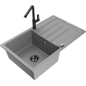 Mexen Bruno Flora Gray Granite 1-Bowl Kitchen Sink with Drainer and Faucet - 6513-71-670401-70-B
