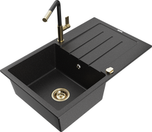 Mexen Bruno fregadero de granito de 1 seno con escurridor y grifo de cocina Flora, negro/plateado metálico